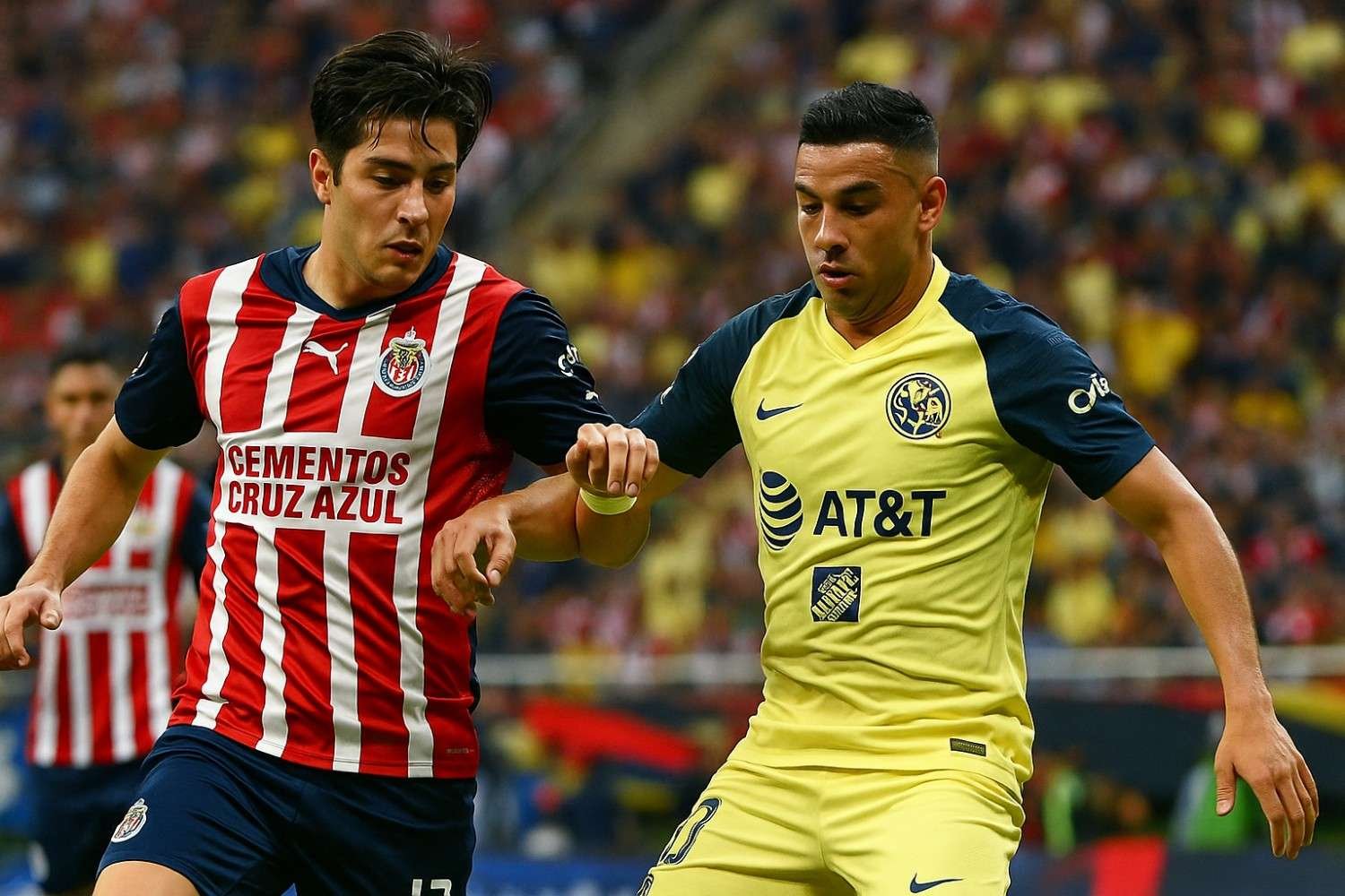 Illustrative graphic representing the Clásico Nacional rivalry between Chivas and Club América.